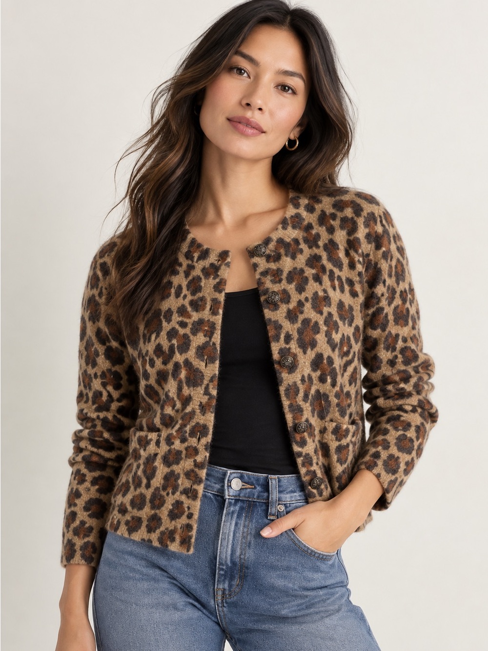 Kobi Halperin Donovan Leopard Print Alpaca Cardigan Sweater XS